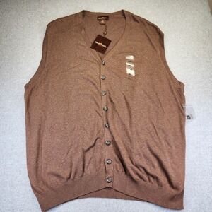 Oak Hill‎ Brown Men's 4XL Cardigan Button Front Sweater Vest Cotton